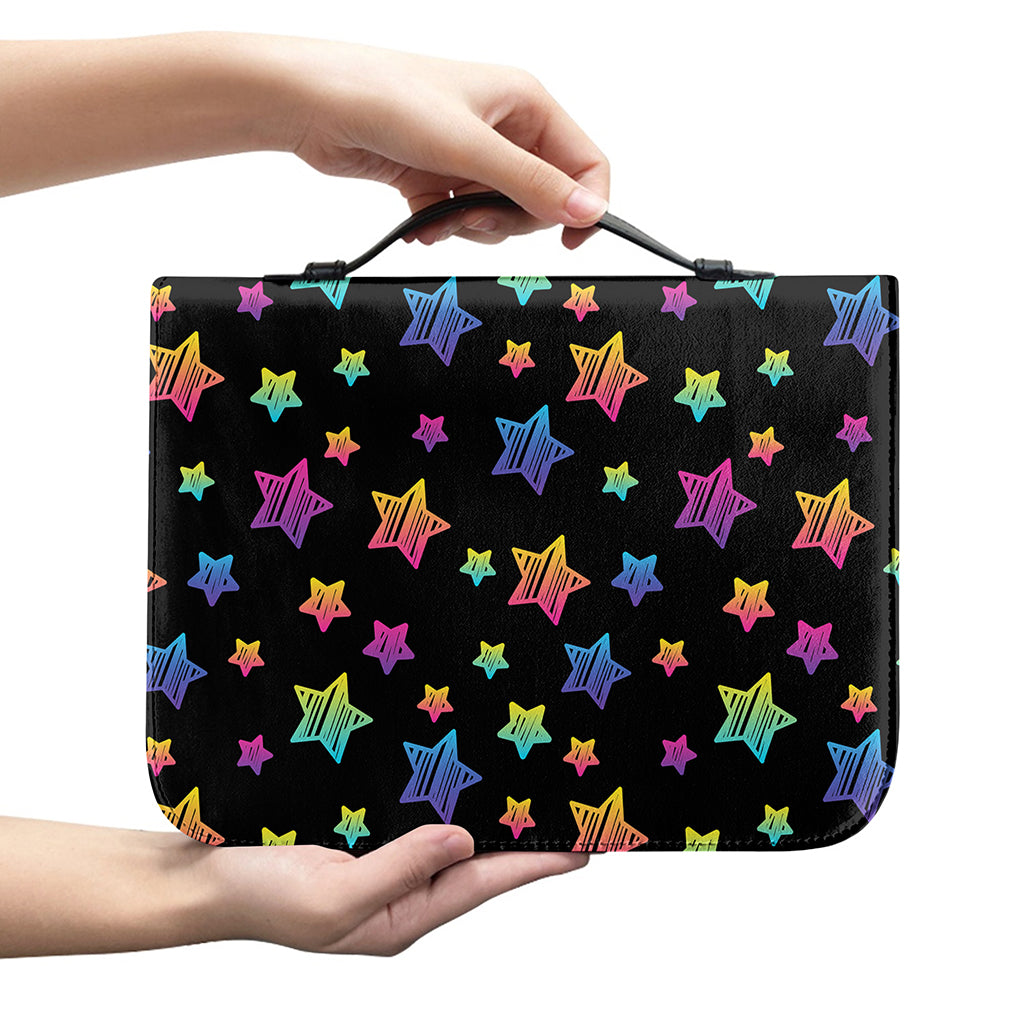 Rainbow Stars Pattern Print Leather Bible Cover