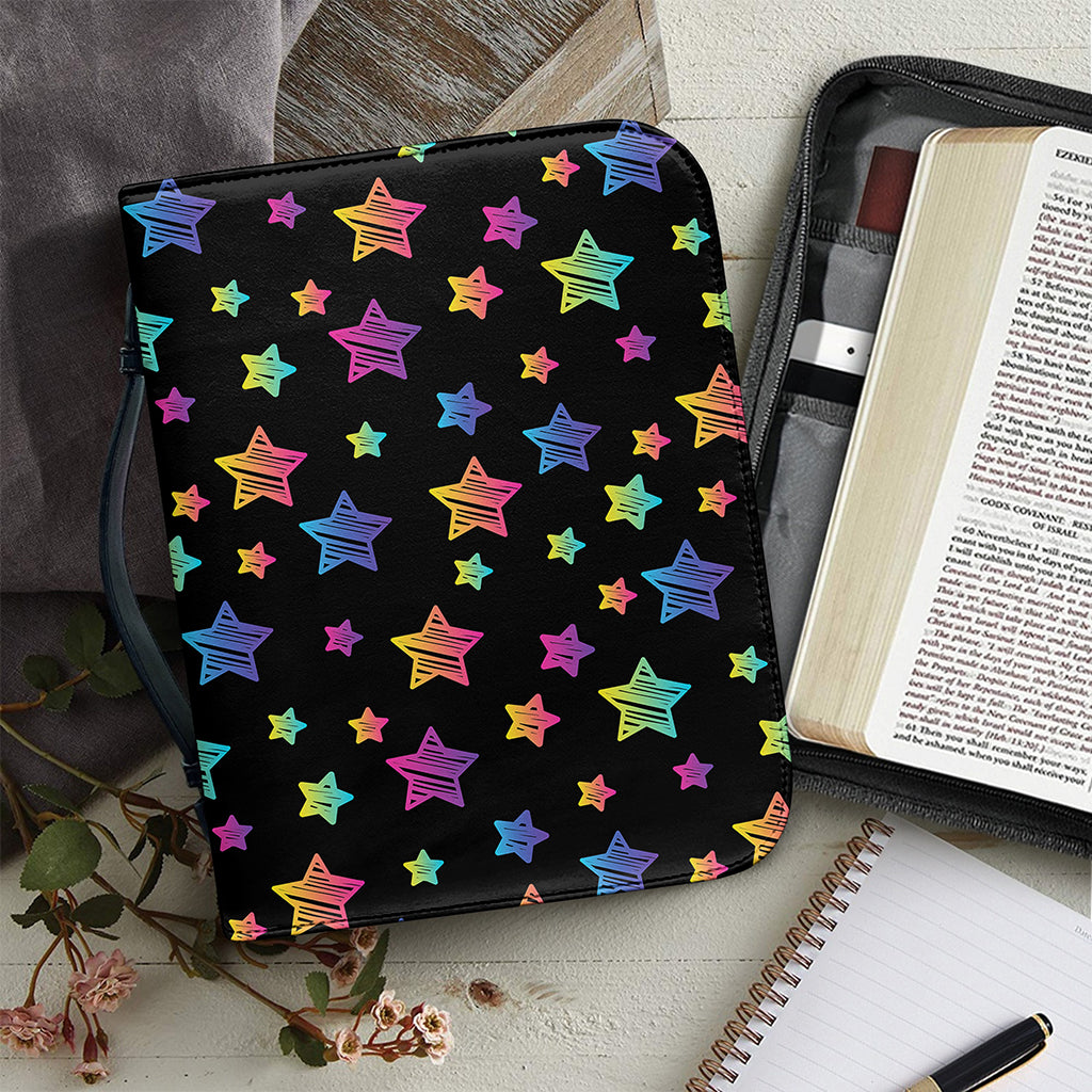 Rainbow Stars Pattern Print Leather Bible Cover