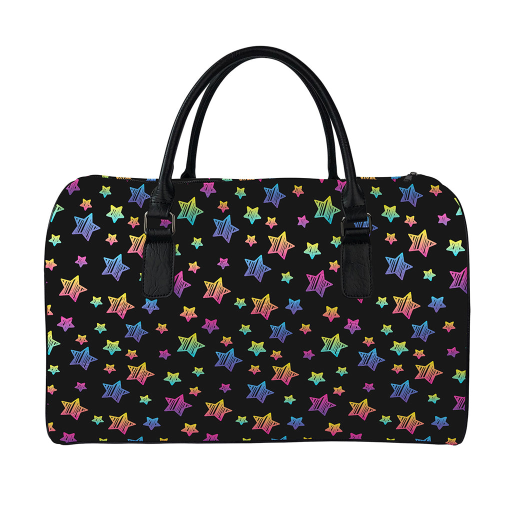 Rainbow Stars Pattern Print Leather Duffle Bag