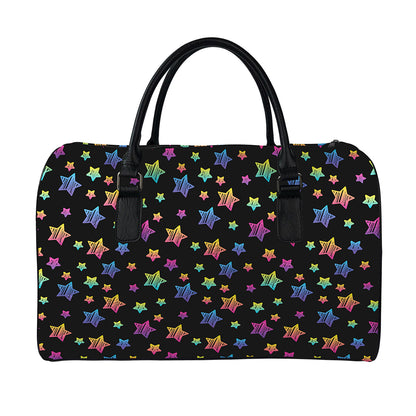 Rainbow Stars Pattern Print Leather Duffle Bag