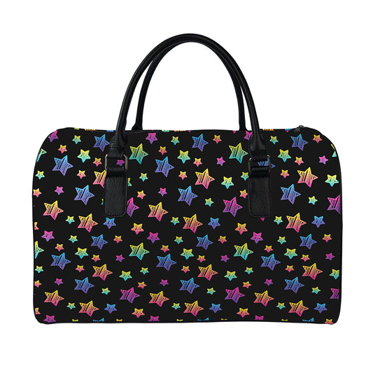 Rainbow Stars Pattern Print Leather Duffle Bag
