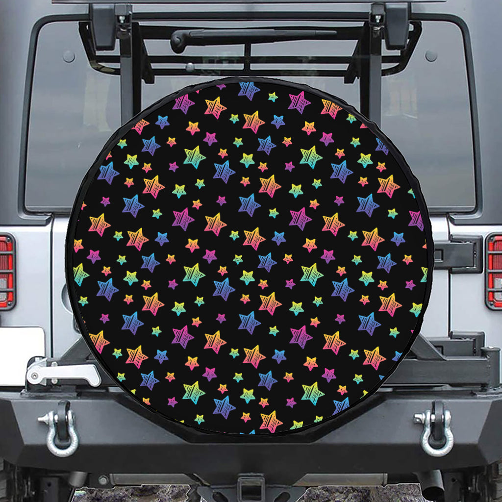 Rainbow Stars Pattern Print Leather Spare Tire Cover