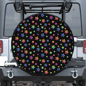 Rainbow Stars Pattern Print Leather Spare Tire Cover