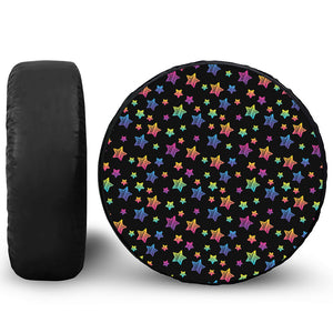 Rainbow Stars Pattern Print Leather Spare Tire Cover