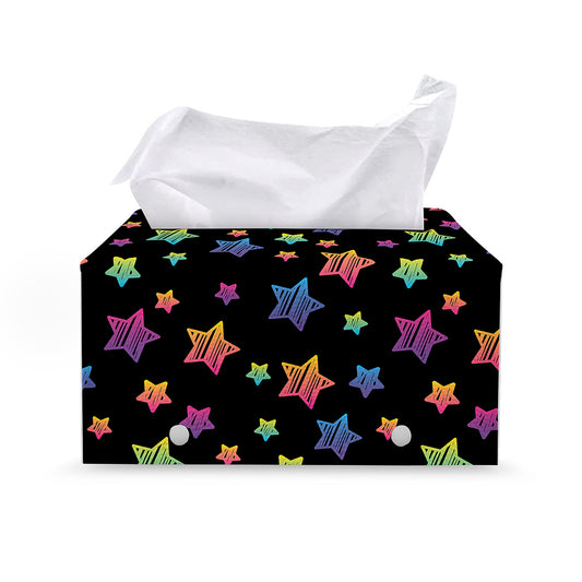 Rainbow Stars Pattern Print Leather Tissue Box Cover