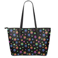 Rainbow Stars Pattern Print Leather Tote Bag With Zipper