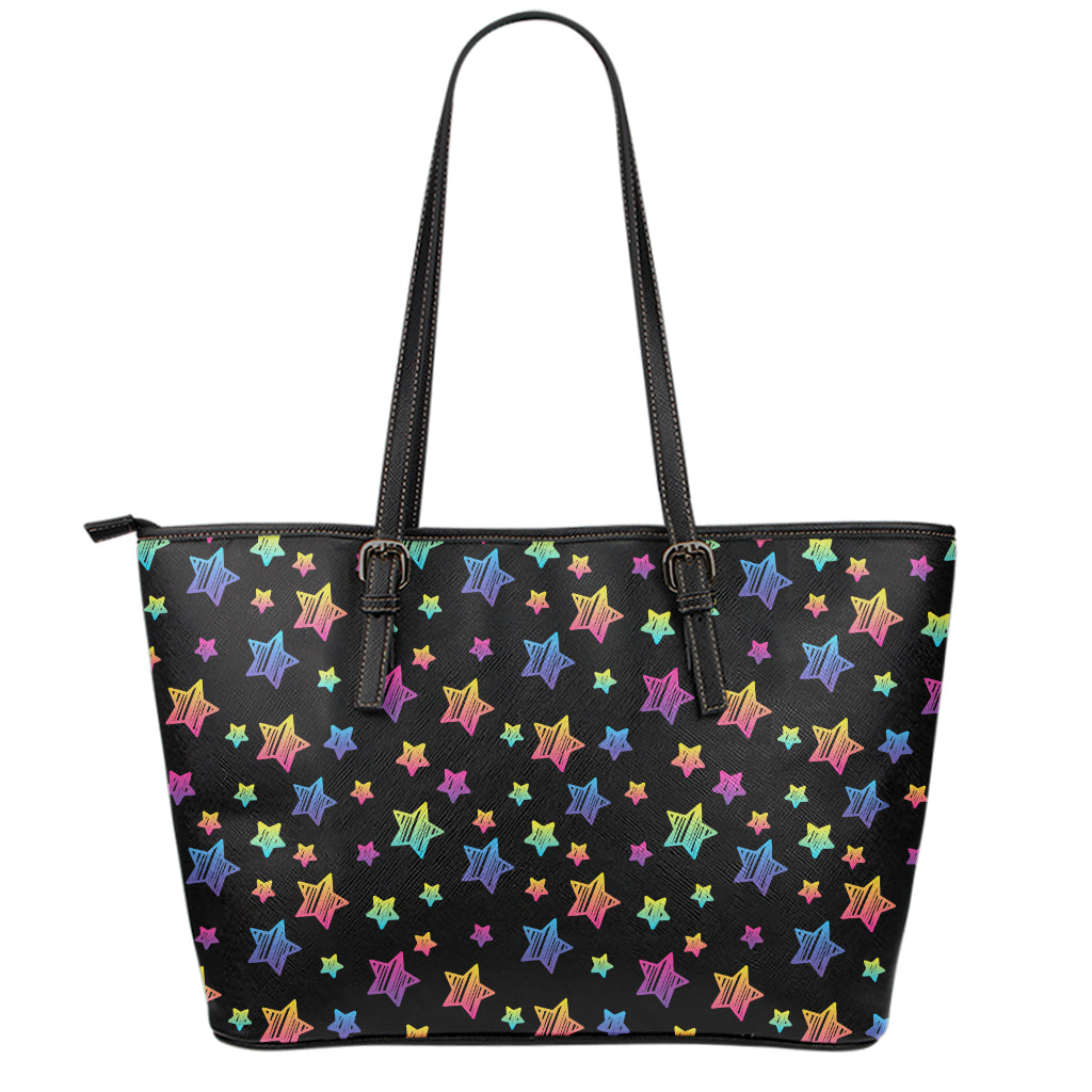 Rainbow Stars Pattern Print Leather Tote Bag