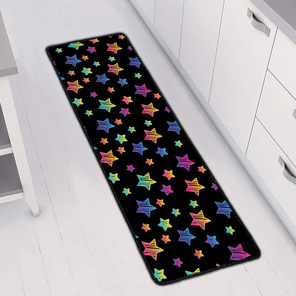 Rainbow Stars Pattern Print Long Kitchen Mat
