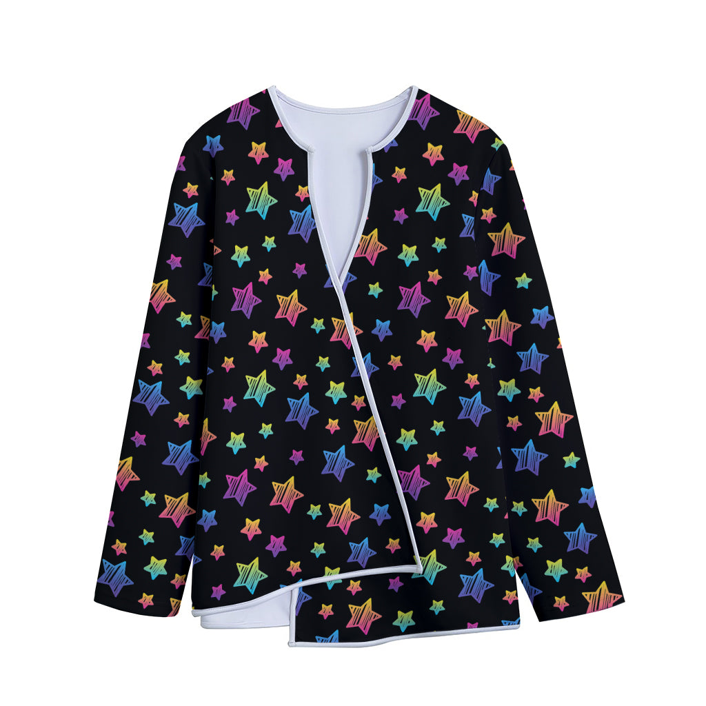 Rainbow Stars Pattern Print Long Sleeve Short Coat