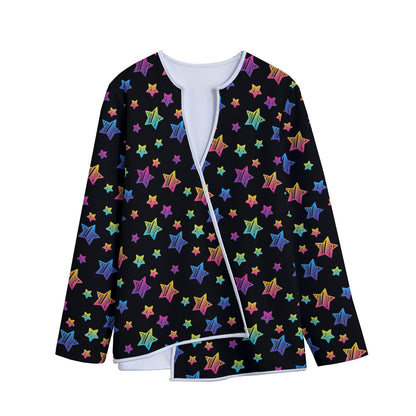 Rainbow Stars Pattern Print Long Sleeve Short Coat