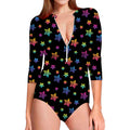 Rainbow Stars Pattern Print Long Sleeve Swimsuit