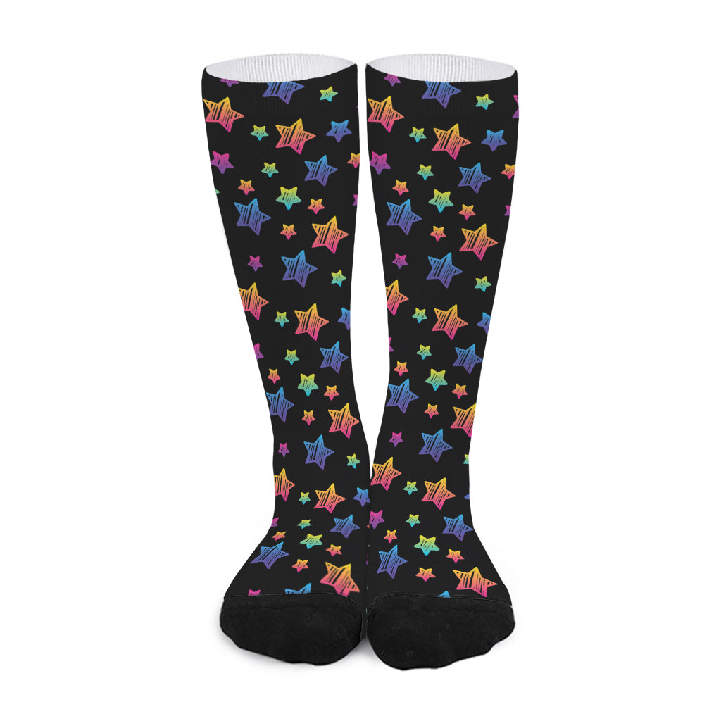 Rainbow Stars Pattern Print Long Socks