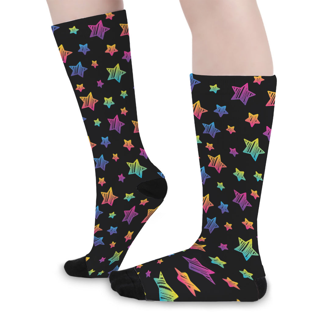 Rainbow Stars Pattern Print Long Socks
