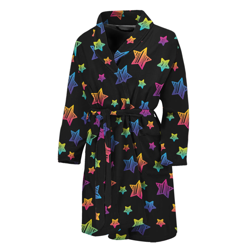 Rainbow Stars Pattern Print Men's Bathrobe
