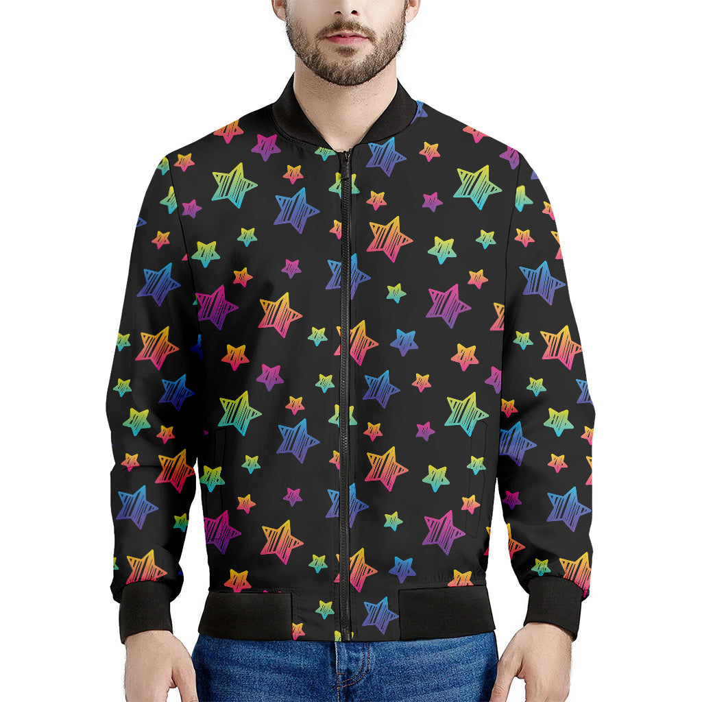 Rainbow Stars Pattern Print Men's Bomber Jacket