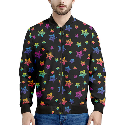 Rainbow Stars Pattern Print Men's Bomber Jacket