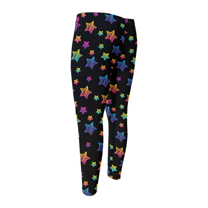 Rainbow Stars Pattern Print Men's Compression Pants