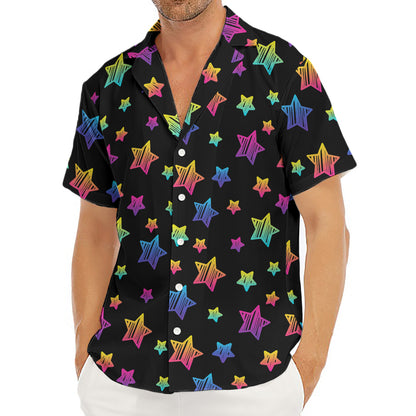 Rainbow Stars Pattern Print Men's Deep V-Neck Shirt