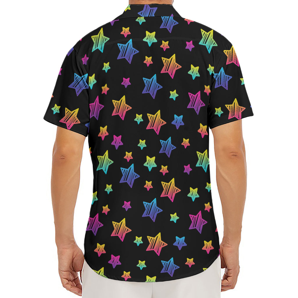Rainbow Stars Pattern Print Men's Deep V-Neck Shirt
