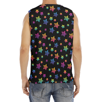 Rainbow Stars Pattern Print Men's Fitness Tank Top
