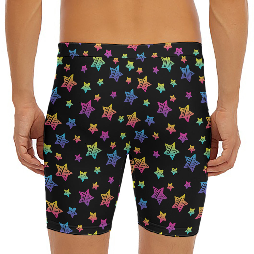 Rainbow Stars Pattern Print Men's Long Boxer Briefs
