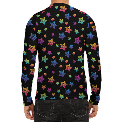 Rainbow Stars Pattern Print Men's Long Sleeve Rash Guard
