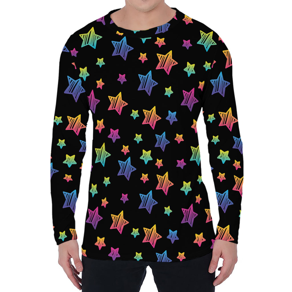 Rainbow Stars Pattern Print Men's Long Sleeve T-Shirt