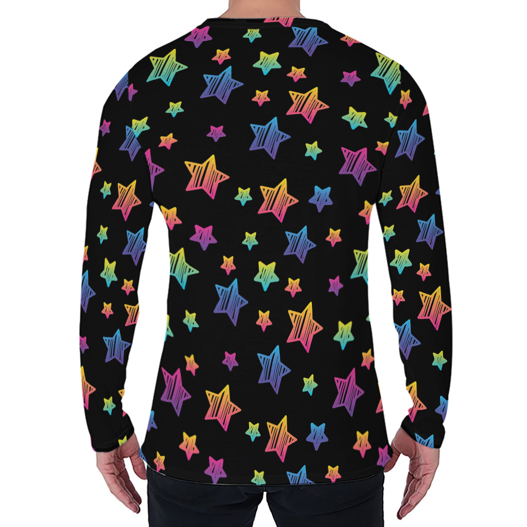 Rainbow Stars Pattern Print Men's Long Sleeve T-Shirt