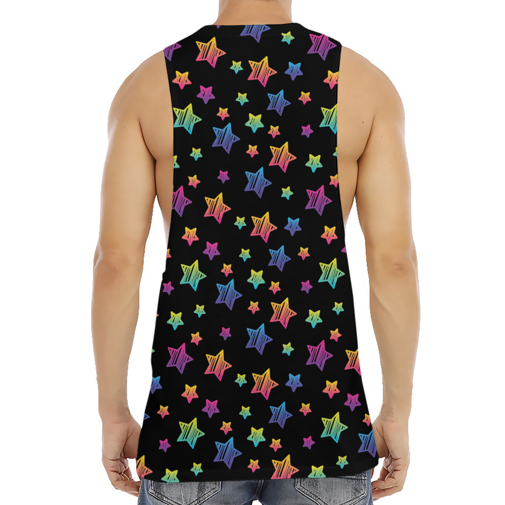 Rainbow Stars Pattern Print Men's Muscle Tank Top