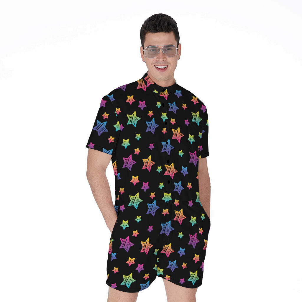 Rainbow Stars Pattern Print Men's Rompers