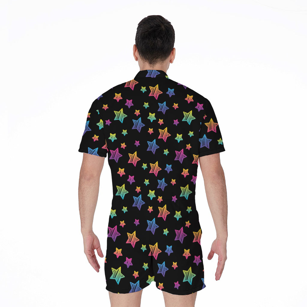 Rainbow Stars Pattern Print Men's Rompers