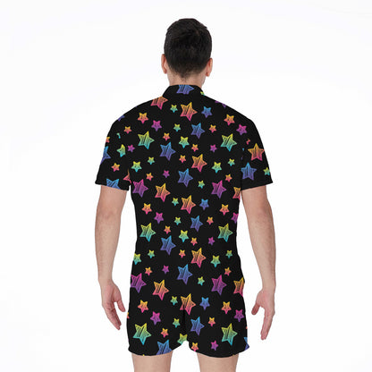 Rainbow Stars Pattern Print Men's Rompers