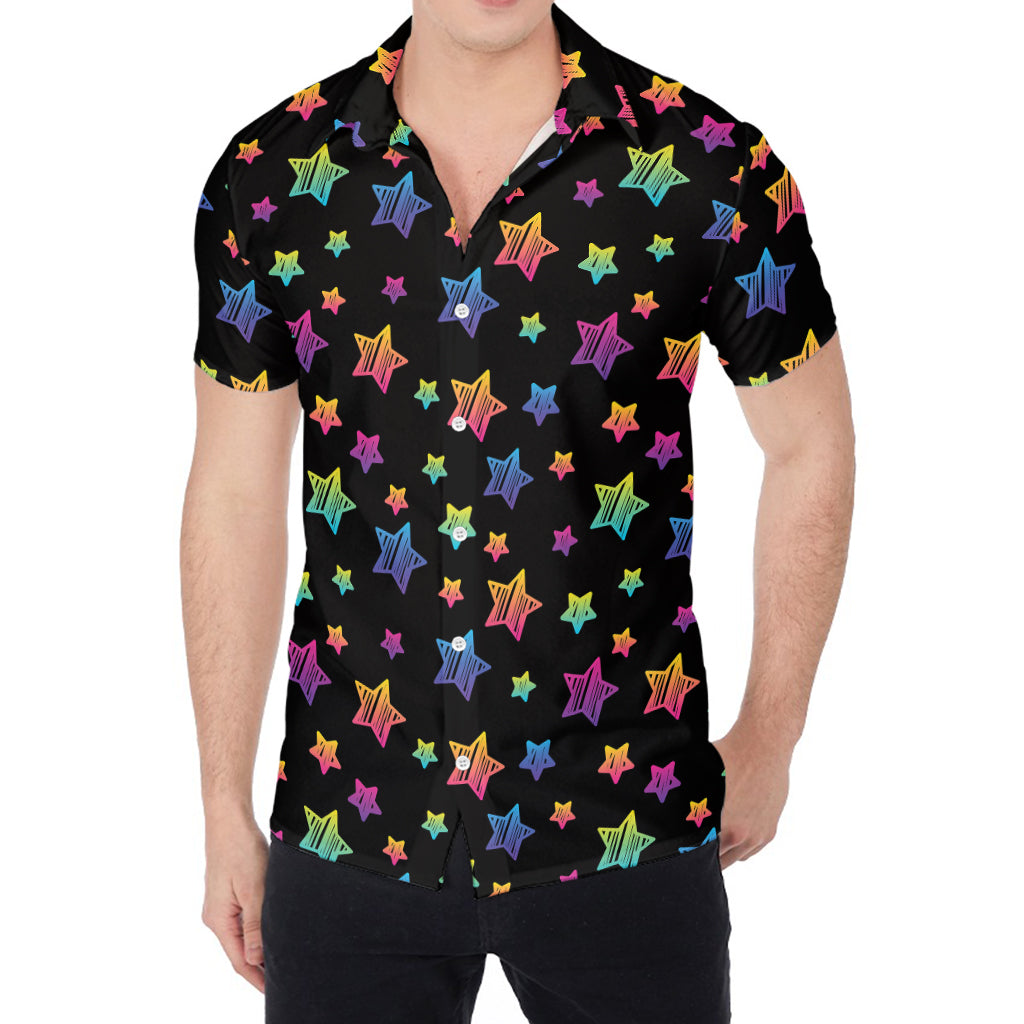 Rainbow Stars Pattern Print Men's Shirt