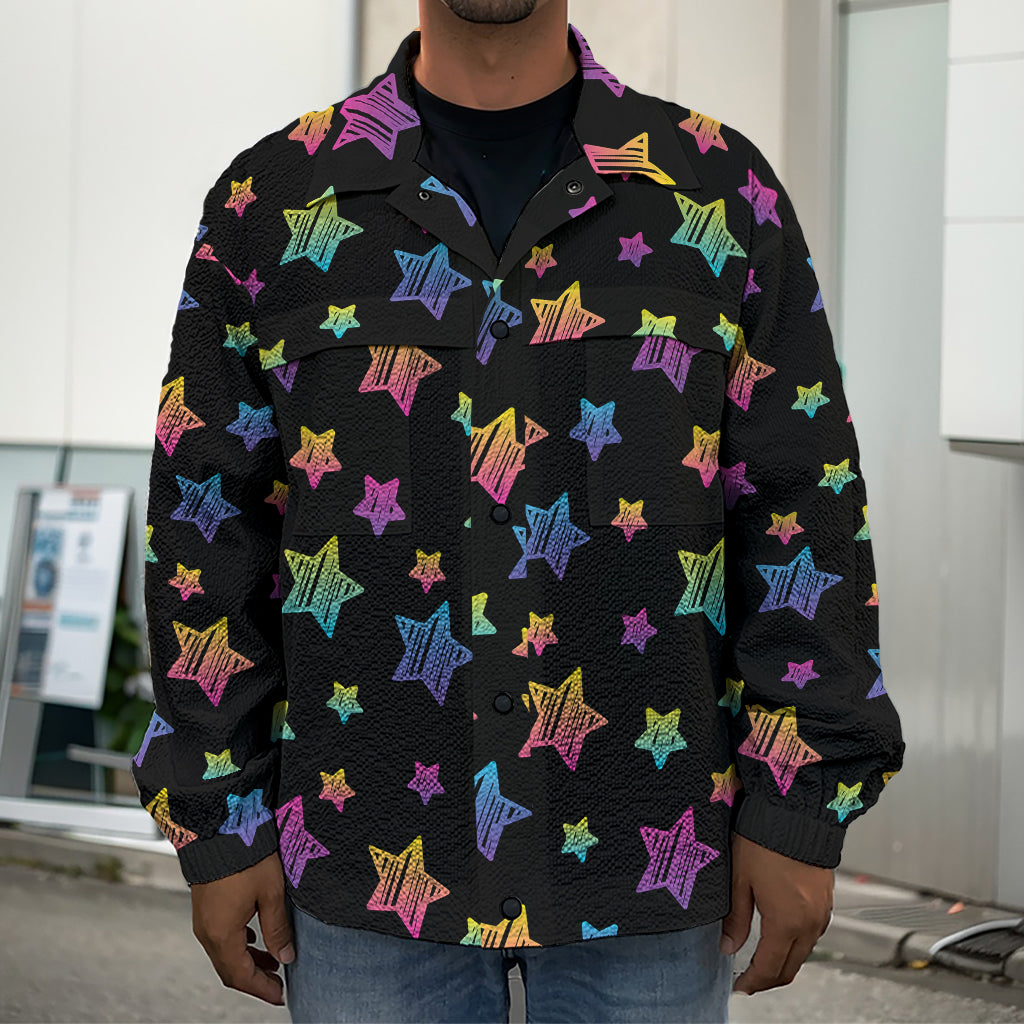 Rainbow Stars Pattern Print Men's Shirt Jacket