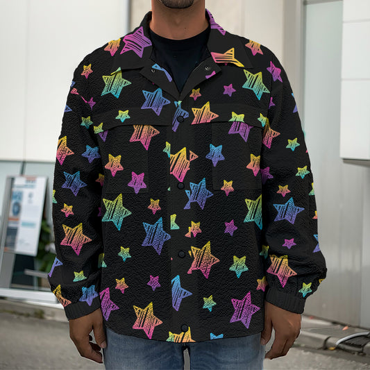 Rainbow Stars Pattern Print Men's Shirt Jacket