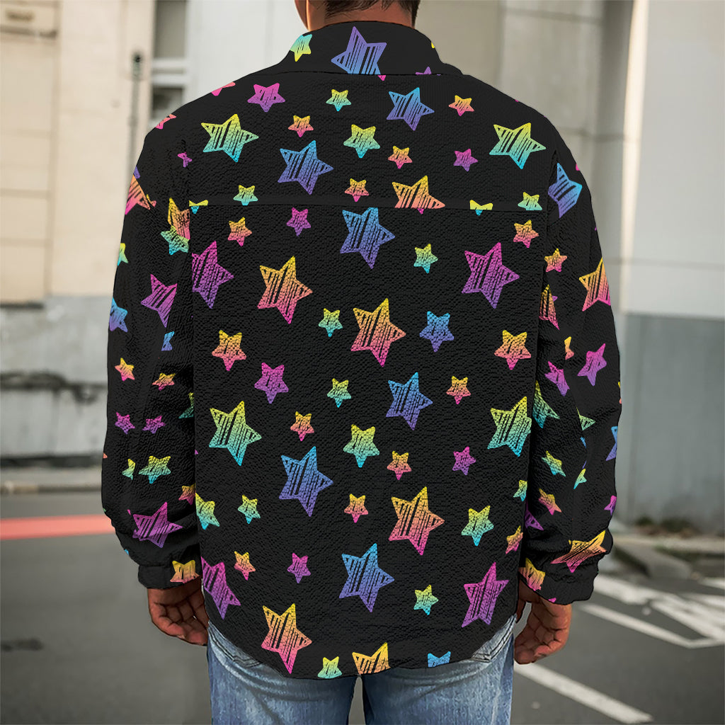 Rainbow Stars Pattern Print Men's Shirt Jacket
