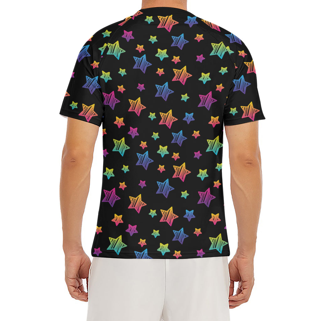 Rainbow Stars Pattern Print Men's Short Sleeve Rash Guard