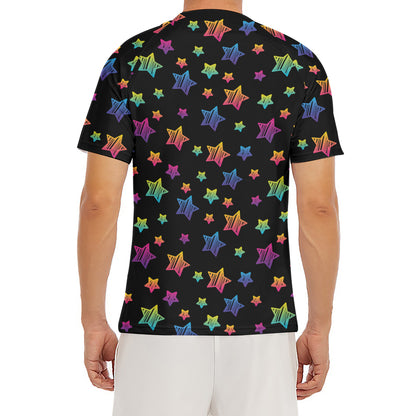 Rainbow Stars Pattern Print Men's Short Sleeve Rash Guard