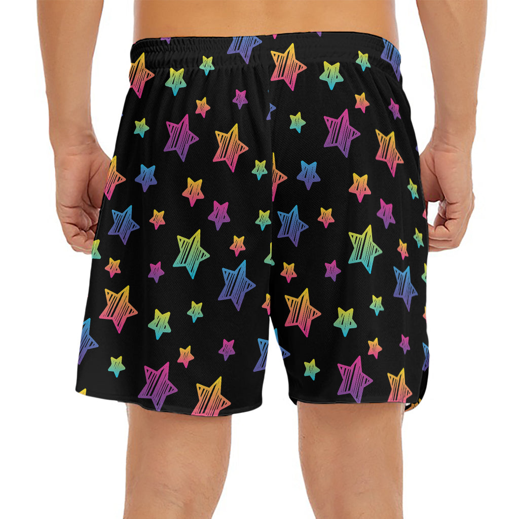 Rainbow Stars Pattern Print Men's Split Running Shorts