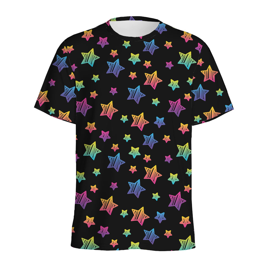 Rainbow Stars Pattern Print Men's Sports T-Shirt