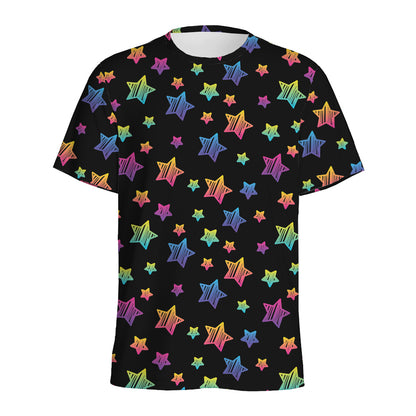 Rainbow Stars Pattern Print Men's Sports T-Shirt
