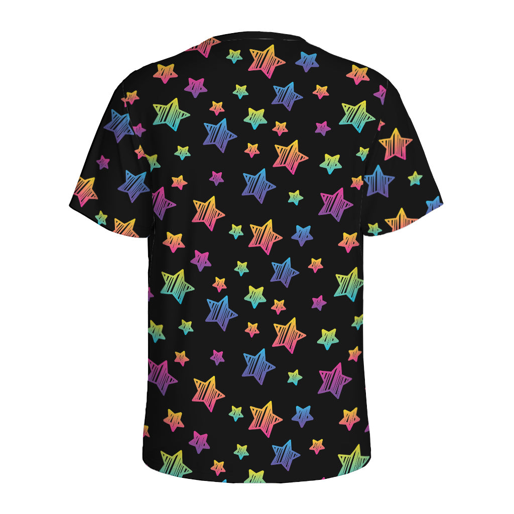Rainbow Stars Pattern Print Men's Sports T-Shirt