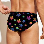 Rainbow Stars Pattern Print Men's Swim Briefs