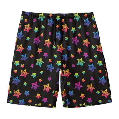 Rainbow Stars Pattern Print Men's Swim Trunks