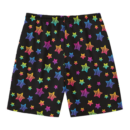 Rainbow Stars Pattern Print Men's Swim Trunks