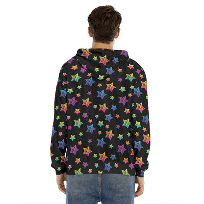 Rainbow Stars Pattern Print Men's Velvet Pullover Hoodie