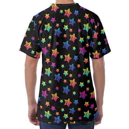 Rainbow Stars Pattern Print Men's Velvet T-Shirt