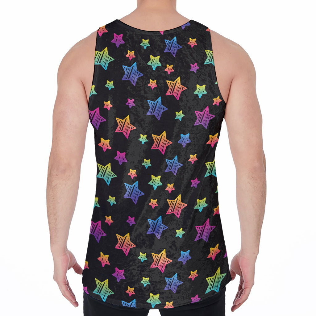 Rainbow Stars Pattern Print Men's Velvet Tank Top