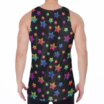 Rainbow Stars Pattern Print Men's Velvet Tank Top