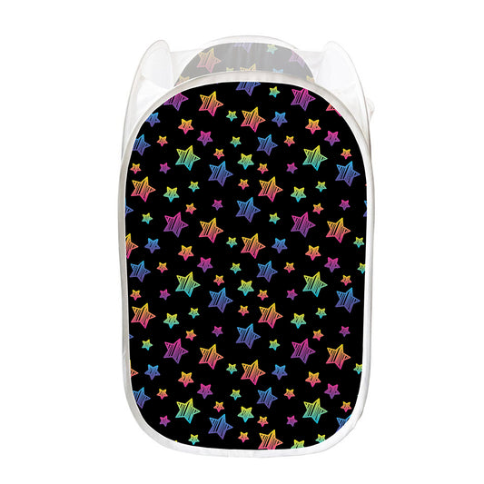 Rainbow Stars Pattern Print Mesh Laundry Hamper